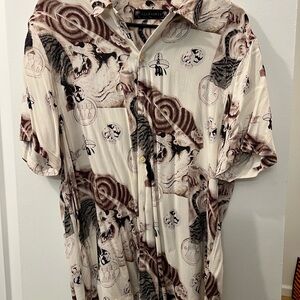 All Saints Men's Graphic Cream and Brown Shirt
